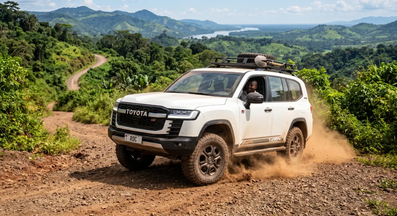 SUV circulant sur une route en province de la RDC